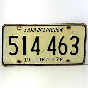 Vintage 1978 Illinois Automobile License Plate 514 463 - Cream Black